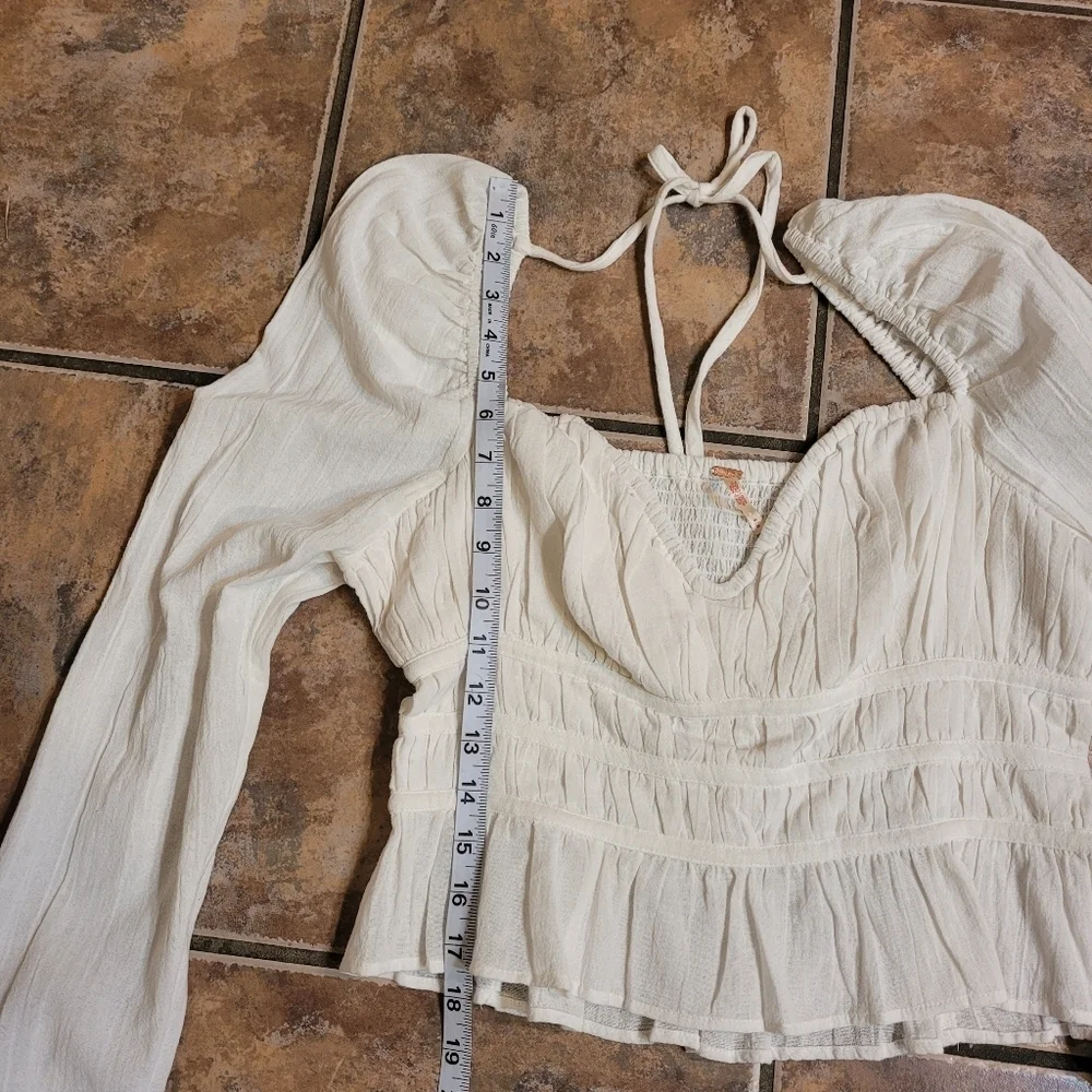 NWT Free People Chloe Smocked Puff Sleeve Top M White